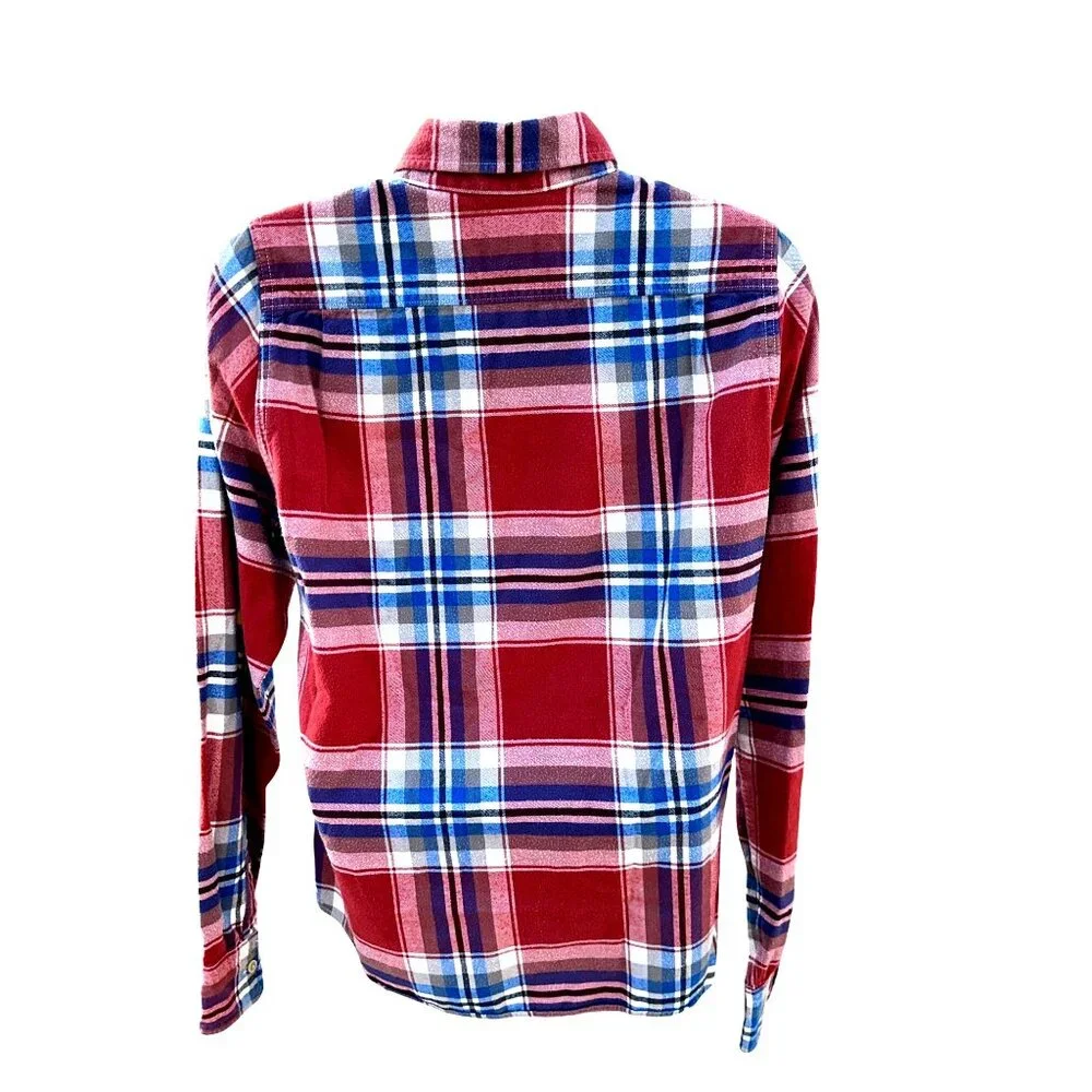 Abercrombie Fitch Mens Large Red Plaid Muscle Shirt Cotton Long Sleeve - Picture 5 of 12